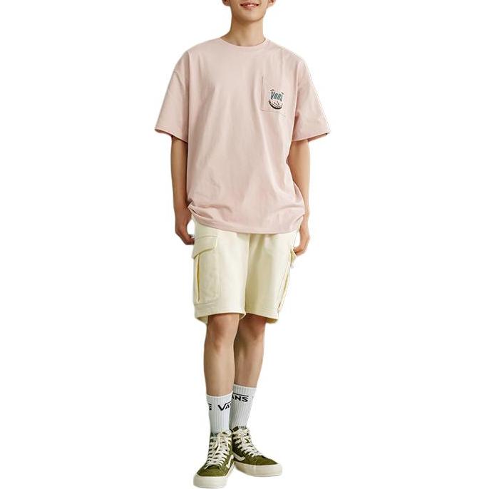 Vans Logo Print Sweet Cool Street Simple Round Neck Short Sleeve T-Shirt Unisex Tops Smoky-Pink VN0008ZBBQL