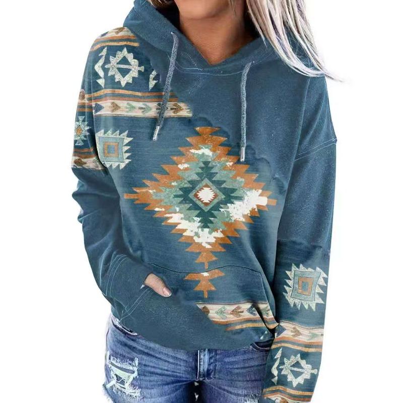 Women S Casual Ethnic Tribal Print Hooded Long Sleeve Sweatshirt