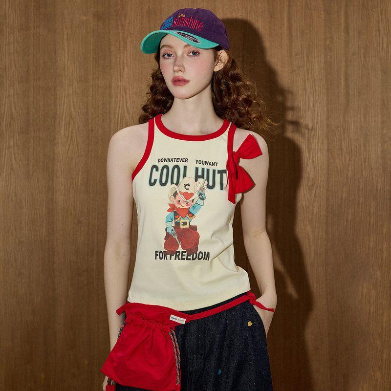 Coolhut American Style Spicy Girl Color-Blocked Camisole Women's Design Slim-Fit Printed Sleeveless 2025 Summer Top