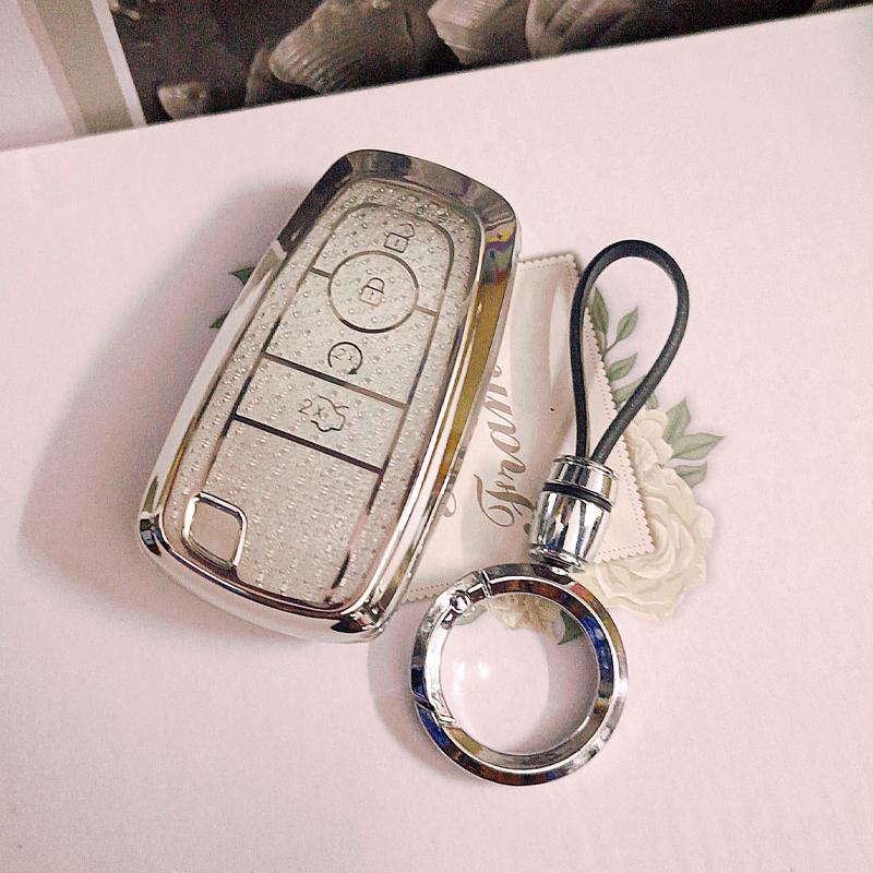 White Diamond Tpu For Ford Edge Fusion Expedition Explorer Mustang 4 Button Remote Smart Car Key Case Cover Fob Holder Keychain