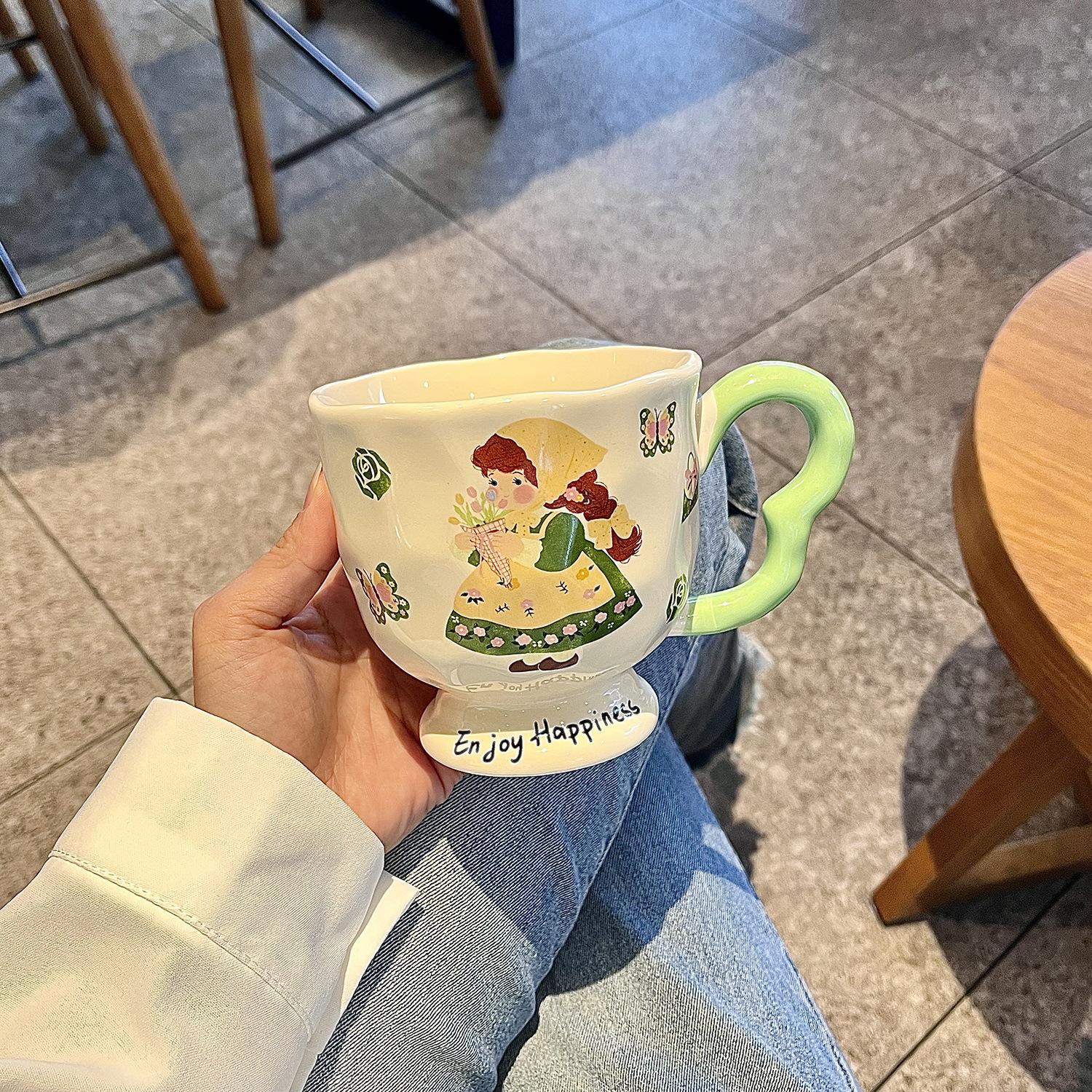 

Кружка с крышкой и ложкой, высококачественная керамическая чашка, нишевый бокал, парная чашка для воды, бытовая чашка для кофе и завтрака 301-400ml