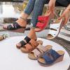 Women's Open Toe Wedge Sandals Slip On Slides Cork Platform Heeled Sandal Comfort Summer Beach Shoes Thick Sole Sandals Casual Dressy Slides for Women