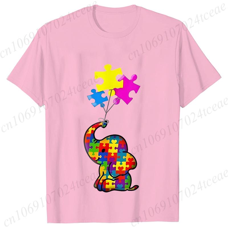 Funny Elephant Autism Awareness T-shirt for Women Acceptance Neurodiversity Summer Shirts Hip Hop Streetwear Short Sleeve Tees