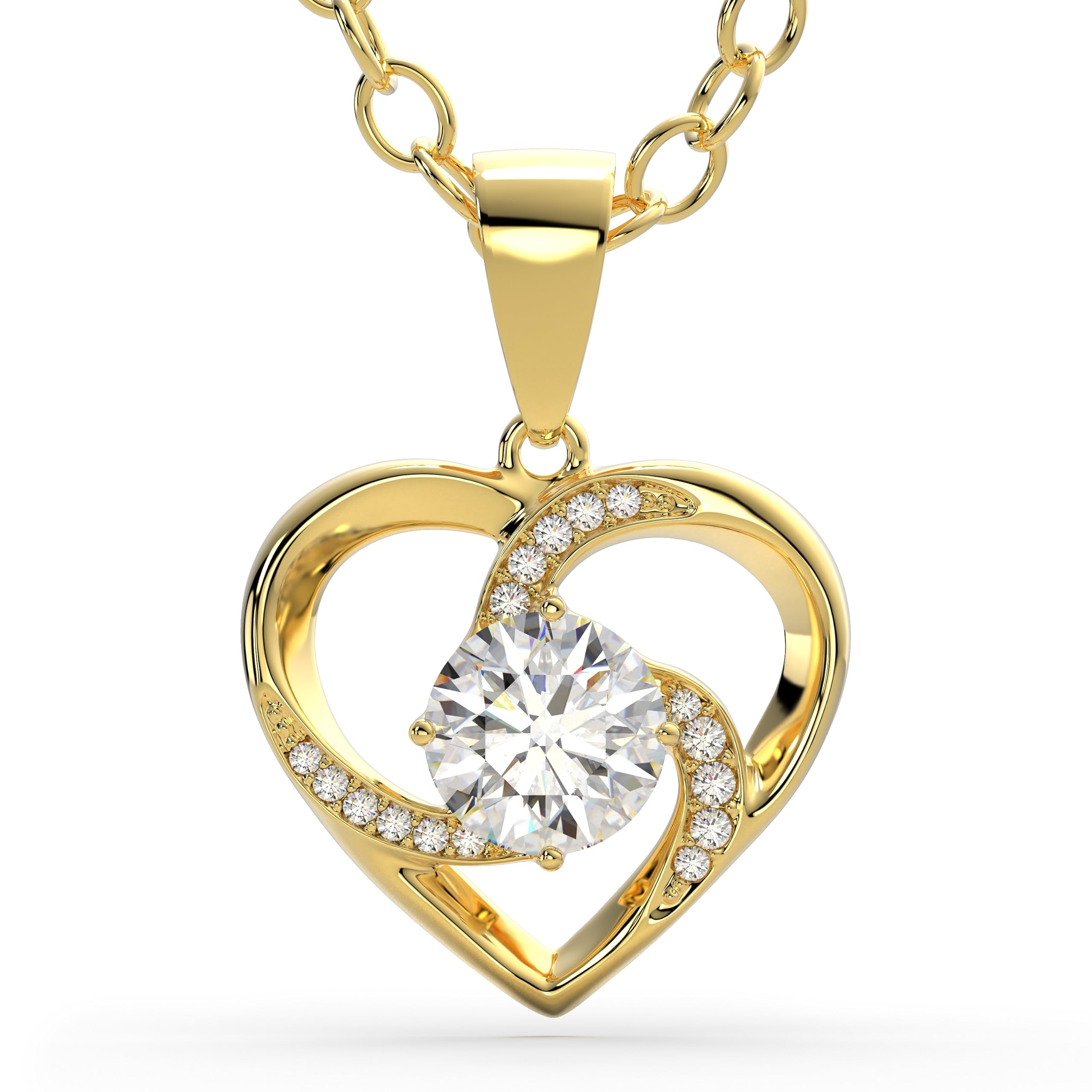 

Gold Necklace Heart 925 Sterling Silver 18 Carat Women Gold Necklace Golden Pendant Gift Box Day [SERASAR] Women s Mother s золотий