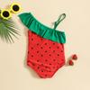 Kid Sleeveless Ruffle Strapless Cartoon Strawberry Print One Piece Swimsuit Bikini Swimwear 1 Piece Cartoon Sleeveless Swim Suit