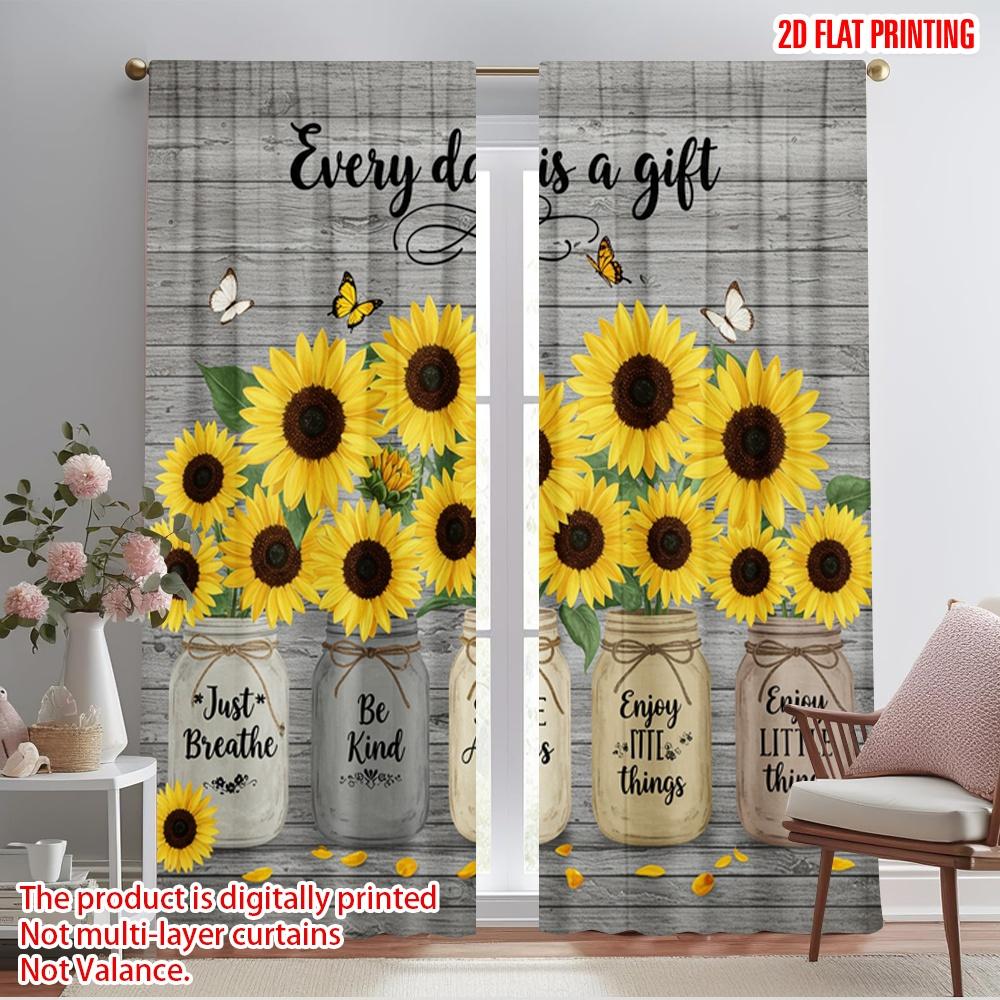 

2pcs 2D flat printing Window Curtains Sunflowers Mason Jars Butterflies Polyester Without Electricity All Season Party & Holiday 52.50×116.00 CM 2pcs