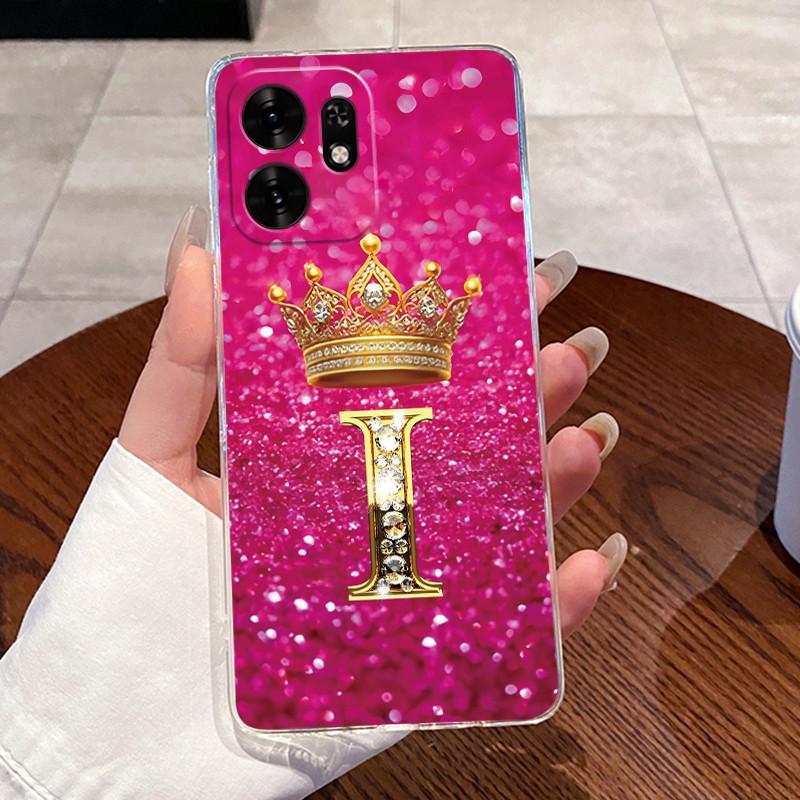 Fashion Initial Letter Crown Couple Case For Honor Play 60A 5G / Honor X6d 5G Transparent TPU Silicone Shockproof Soft Casing