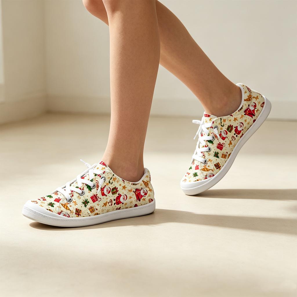 Women's Christmas Print Shoes Comfortable Flat Casual for Holiday