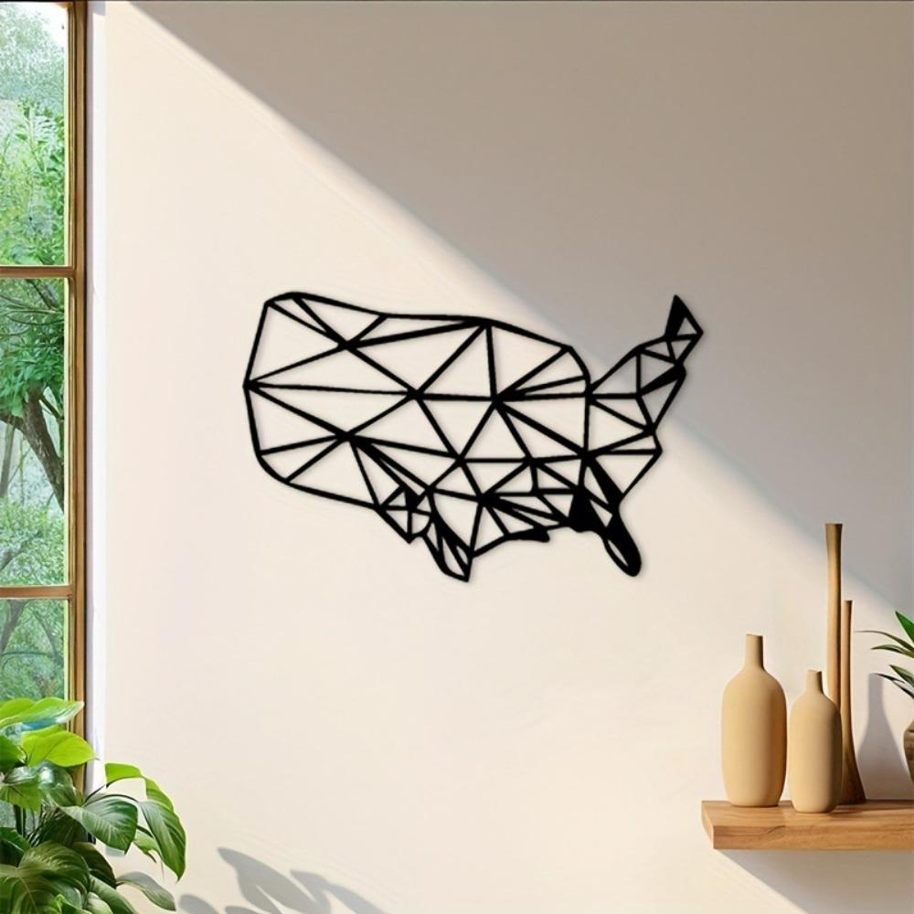 1 Stück Retro USA-Karte Metall Wandkunst Schwarze Geometrische Umrisse, Langlebiges Innen-Außen-Schild für Zuhause Büro Wohnzimmer, Patriotisches Einweihungsgeschenk