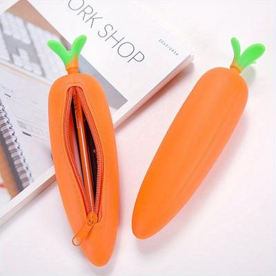 1PCS New Cute Cartoon Kawaii Carrot Portable Silicon Pen Pencil Bag Makeup Cosmetic Pocket School Stationary Case