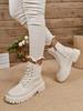Winter 2026 Lace Up Pu Leather Motorcycle Woman Plus Size Short Booties Shoes Thick Warm Long Plush Ankle Boots for Women