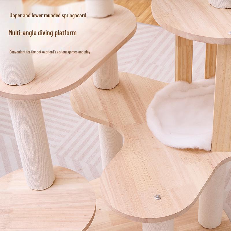 Luxury Solid Wood Multi-Level Cat Tree with Space Capsule Bed and Scratching Post