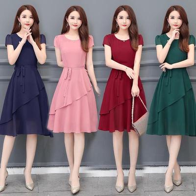 2024 Summer Slimming Plus Size Mid-Length Round Neck Dress for Women