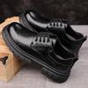Fashion British Cow Leather Platform Shoes for Men Fashion Causal New Designer Dress Shoes Male Spring Autumn Solid Color Derby Shoe