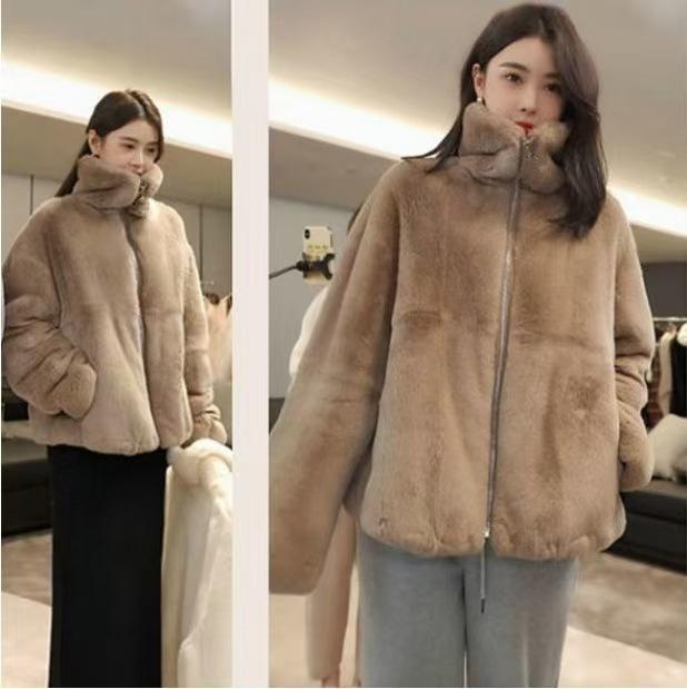 Winter new imitation fur stand-up collar jacket fluffy sweater casual loose thickened women's plush