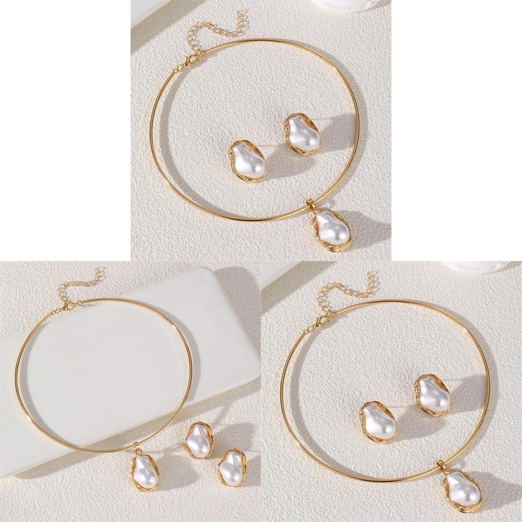 Punk Geometric Necklace And Ear Stud Set For Women With Electroplated Zinc Alloy Jewelry