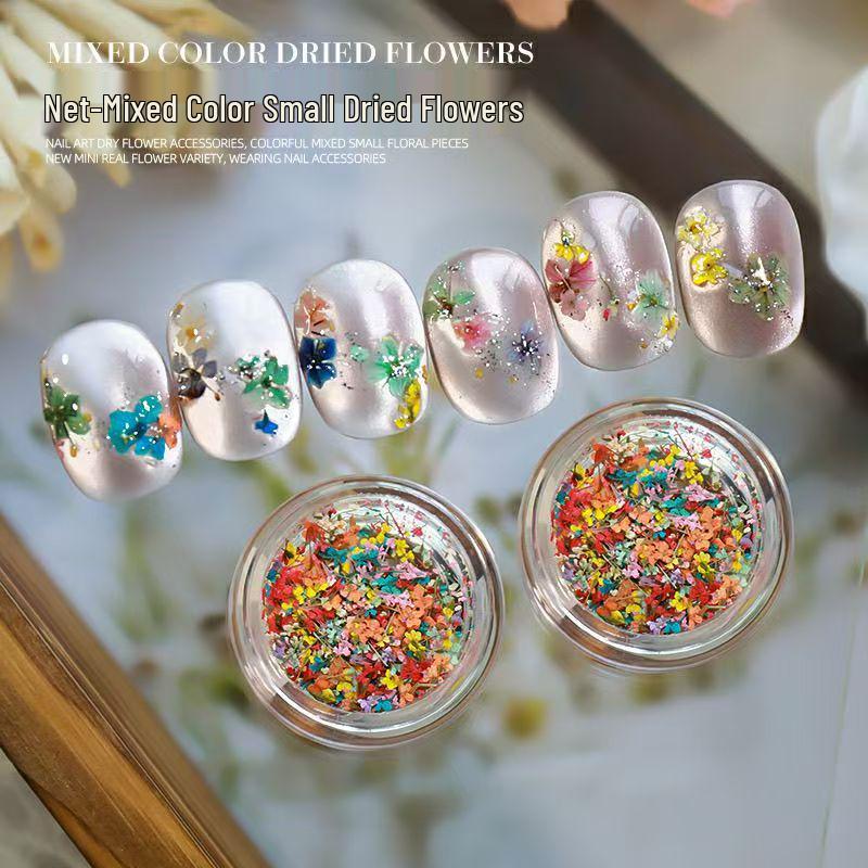 

Japanese Nail Art Dried Flowers - Monet Garden Oil Paint Color Scheme, Mixed Small Floral DIY Decorations No