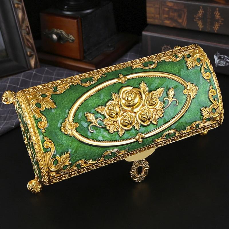 Rectangle Necklace Storage Box European Style Large Size Organizer Enamel Alloy Earrings Ring Storage Jar Dresser Display Case