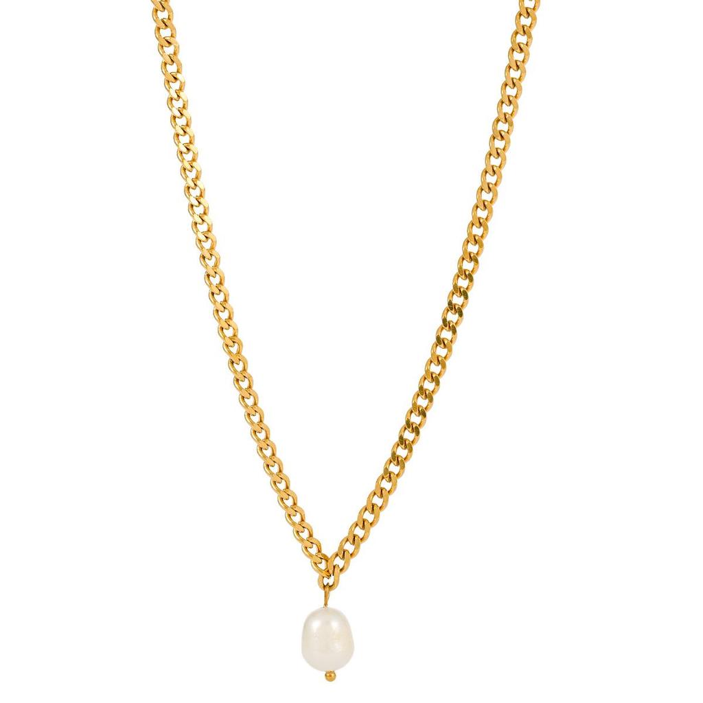 18K Gold-Plated Titanium Necklace with Natural Freshwater Pearl Pendant for Women