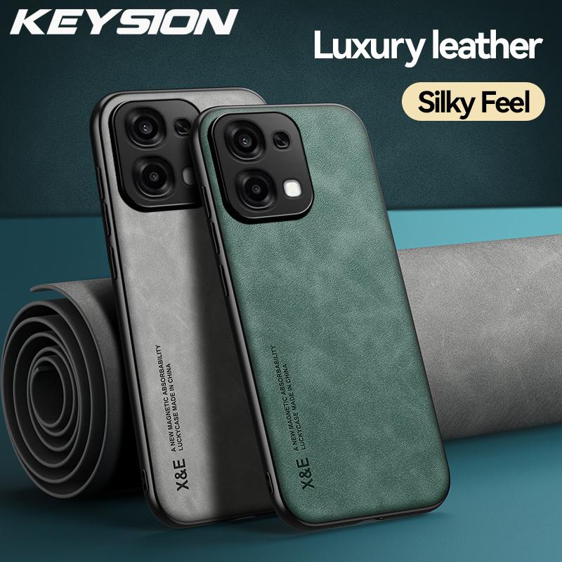 KEYSION Luxury Retro PU Leather Phone Case for OPPO A6 Pro 5G Soft Silicone+PC Shockproof Phone Back Cover for OPPO A6 Pro