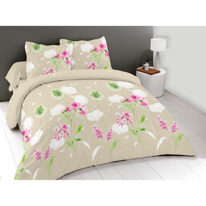 Parure de lit - LUPIN - 3 pièces - 100% coton - Housse 200x200 - Taies 65x65