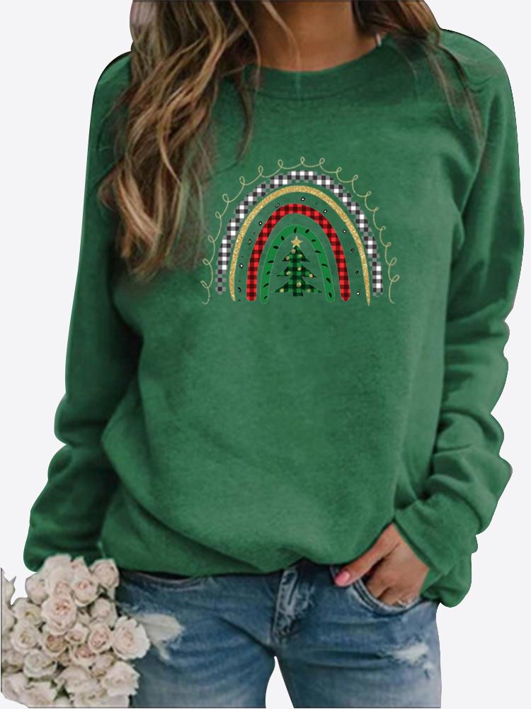 T-shirt à manches longues et col rond pour femme, décontracté, couleur unie, imprimé, ample, idéal pour l'automne et l'hiver
