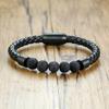 Titanium Steel Man Chakra Jewelry Wholesale Stainless Steel Men's Black Leather Volcanic Beaded Braclets Stone Leather Bracelets