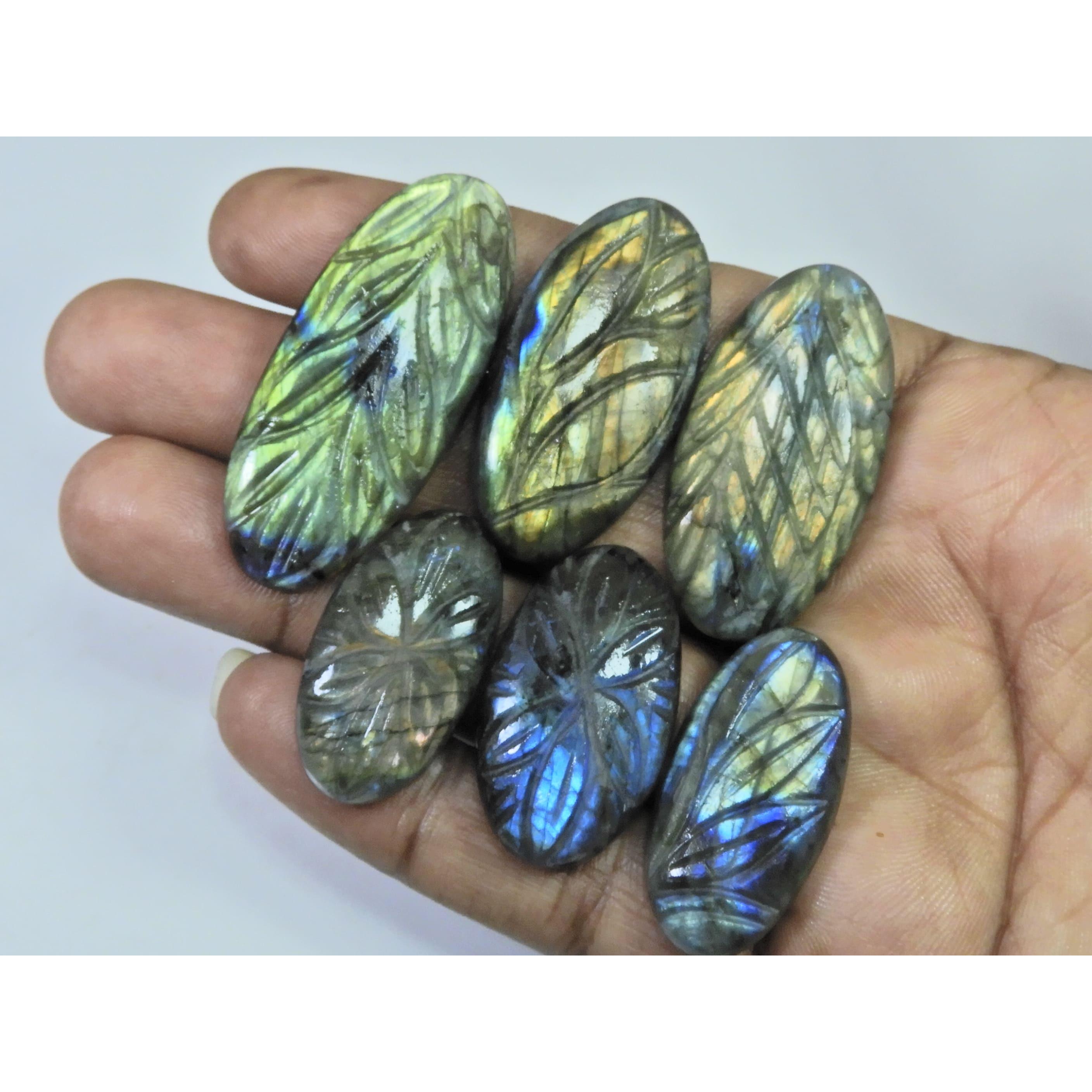 234Cts. Natural Labradorite Carving Oval Cabochon Loose Gemstone 06Pcs Lot LL-1157