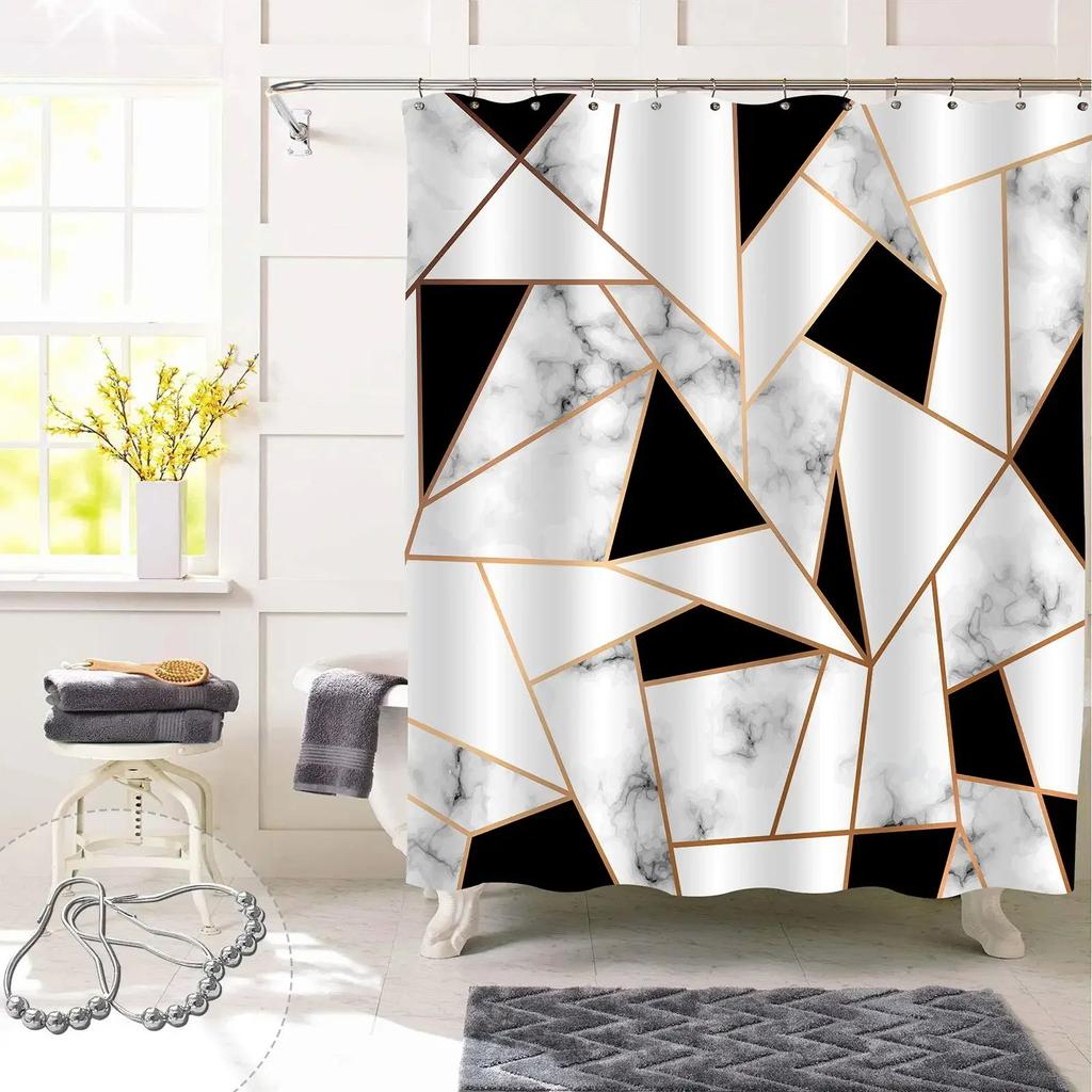 Marble Shower Curtain Grey Gold White Texture Marble Shower Curtain For Bathroom Abstract Pattern Waterproof Fabric With 12 Hook