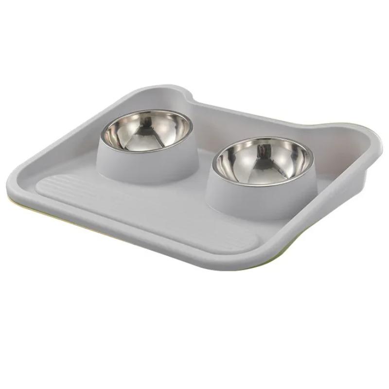Wall-mounted Pet Double Bowl High Stainless Steel Ceramic Cat Water Dispenser Feeder Dog Bowl Adjustable Height Cat Food Basin