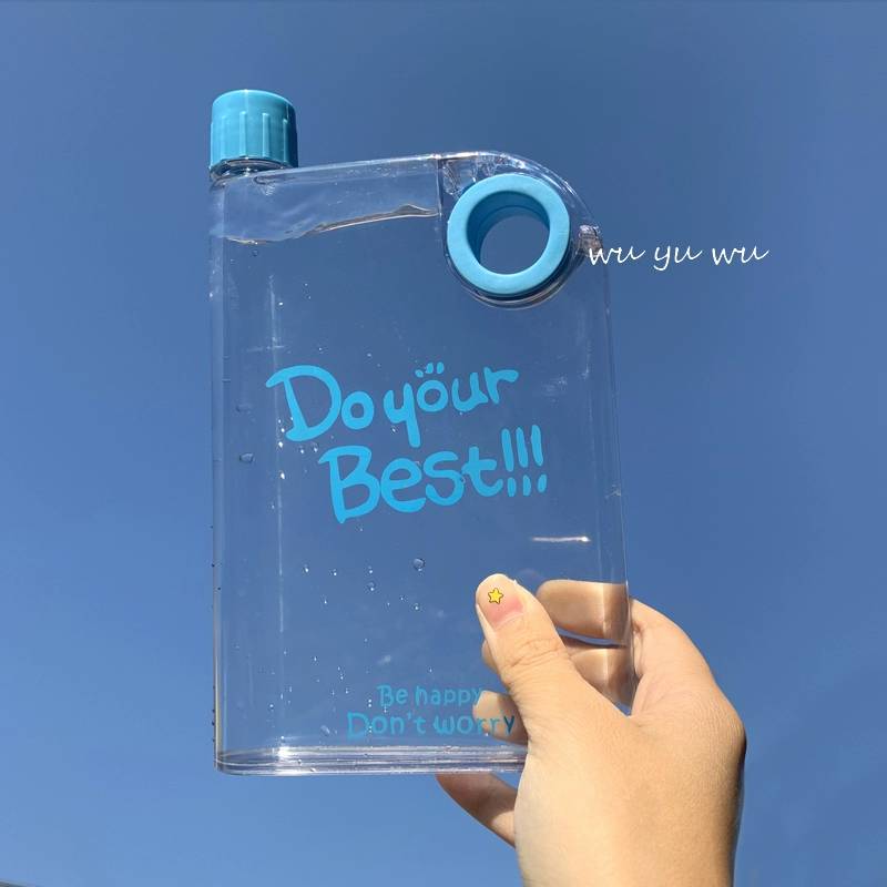 

420ML Transparent Flat Water Bottle Plastic Travel Bicycle Drinking Juice Cup Reusable Portable Bottles BPA Free Sport Bottle 420ml синій