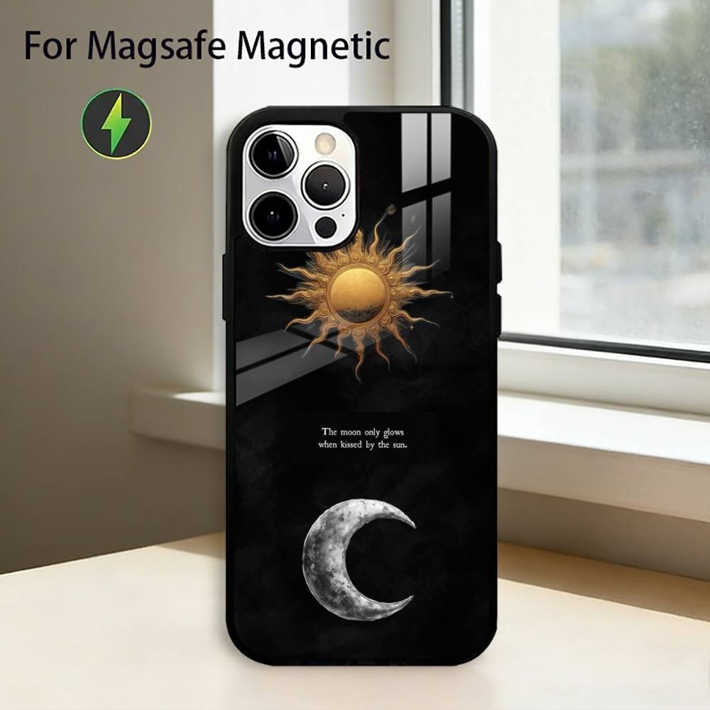 Funny S-Sun Moon Face Phone Case For iPhone17,16,15,14,13,12,11 Plus,Pro Magnetic with Magsafe Wireless Charging