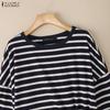 ZANZEA Women Casual Round Neck Loose Long Sleeve Stripe Blouse
