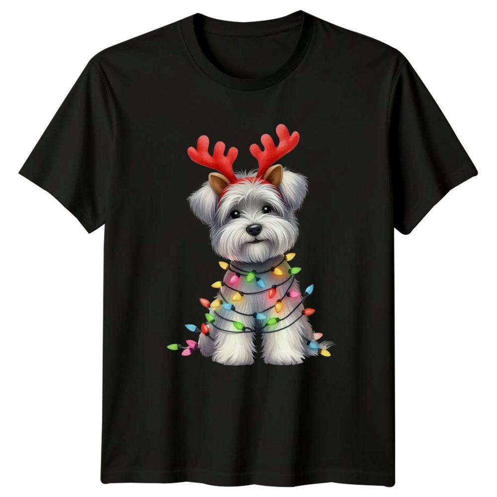 Christmas Dog Lights Reindeer Holiday Unisex Unisexs Graphic Tee T Shirt