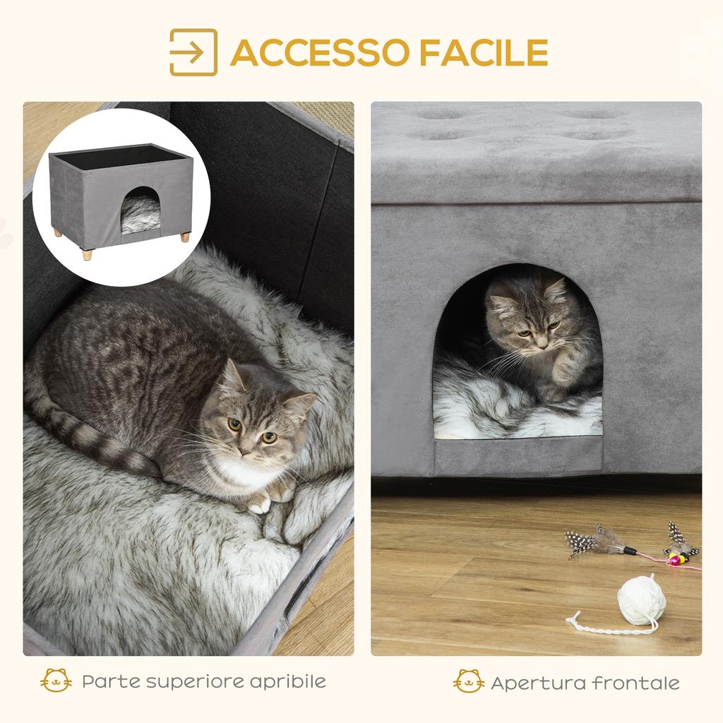 Cat House Pouf Footstool Padded with Removable and Washable Cushion, Grey