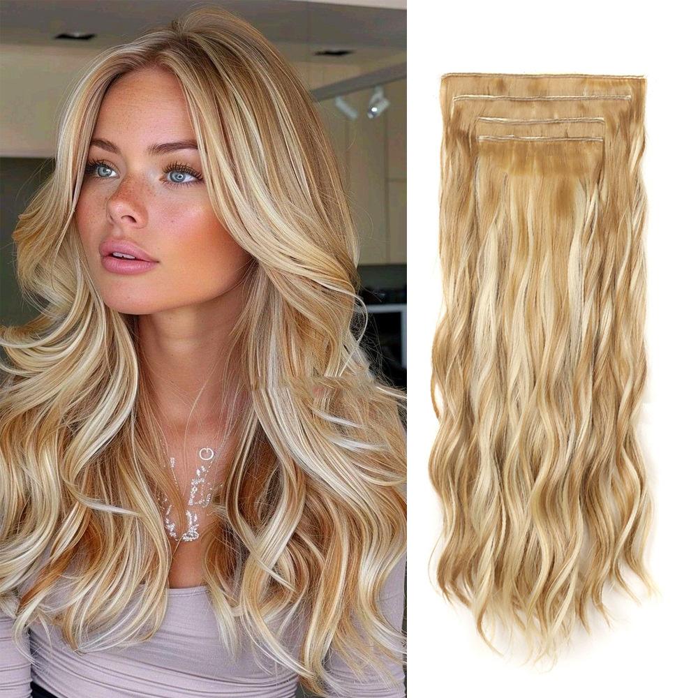 Damenperücke synthetisch Vierteiliges Set Clip-Haar Wasserwelle lockiges Haar Ersatz-Patch