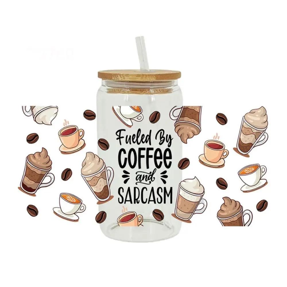 

Creative Coffee Printed 3D UV DTF Transfer Stickers Rub on High-temperature Resistant 16oz Cup Wraps Waterproof DIY Decals