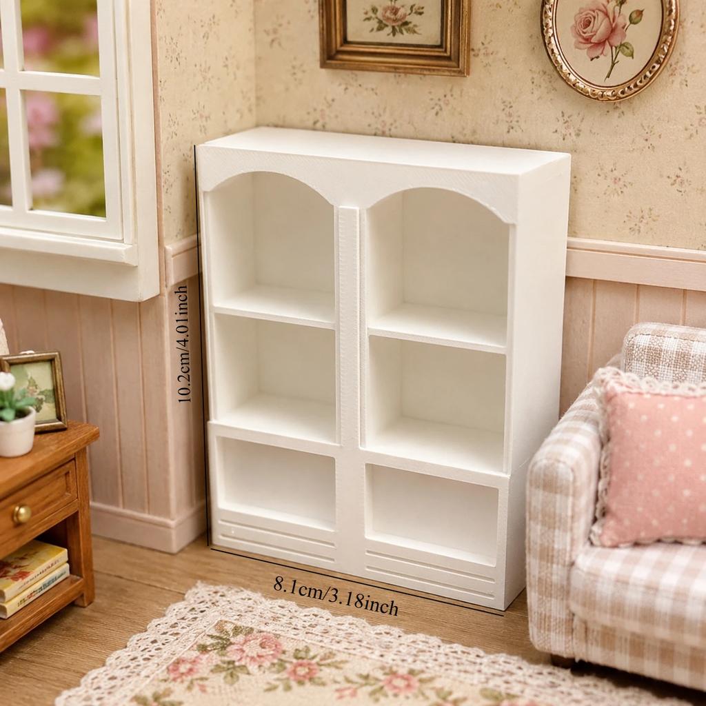Miniature White Vintage Arched Bookshelf Cabinet,Fine Workmanship Model Furniture for Diorama Making, Micro Scene Building
