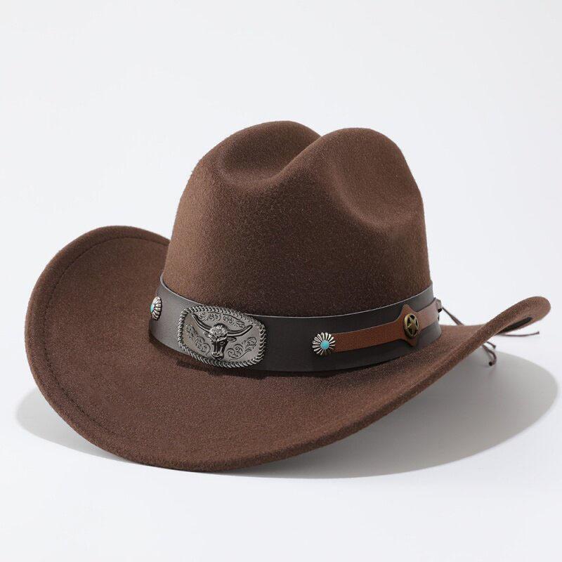 New Belt Decoration Western Cowboy Hat Retro Fashion Hat Autumn and Winter Women's Party Performance Jazz Top Hat