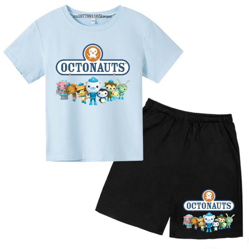 Dziecięce Octonauts Kreskówkowy Nadruk Lato Słodkie Oddychające T-shirty+Spodenki 2-częściowe Garnitury 2-13 Lat Chłopcy Dziewczynki Stroje Dziecięce Zestawy Ubrań