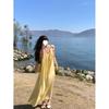French Yellow Suspender Dress Women's Summer Seaside Vacation Style Dress Loose A-line Skirt Long Skirt