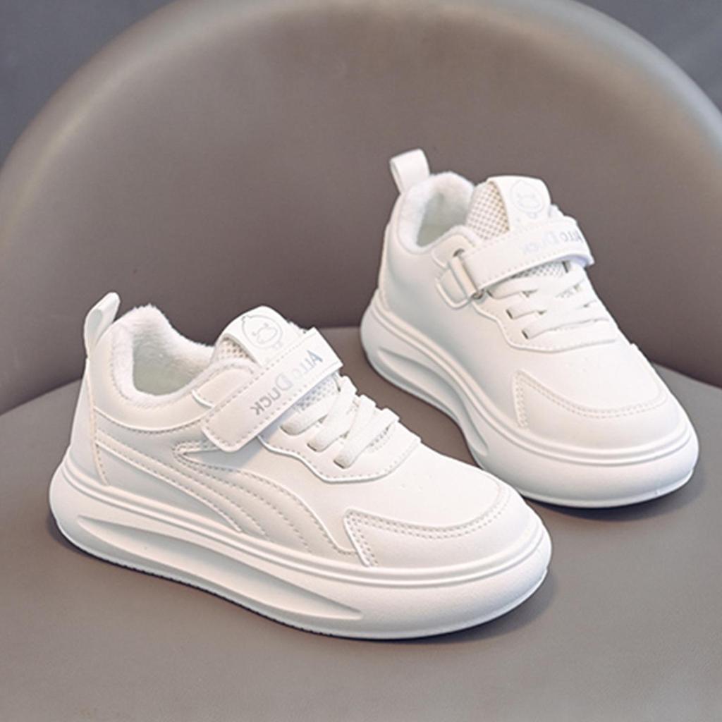 Kids' High-Top White Sneakers: Boys' Sports Shoes and Girls' Skate Shoes with Velvet Lining