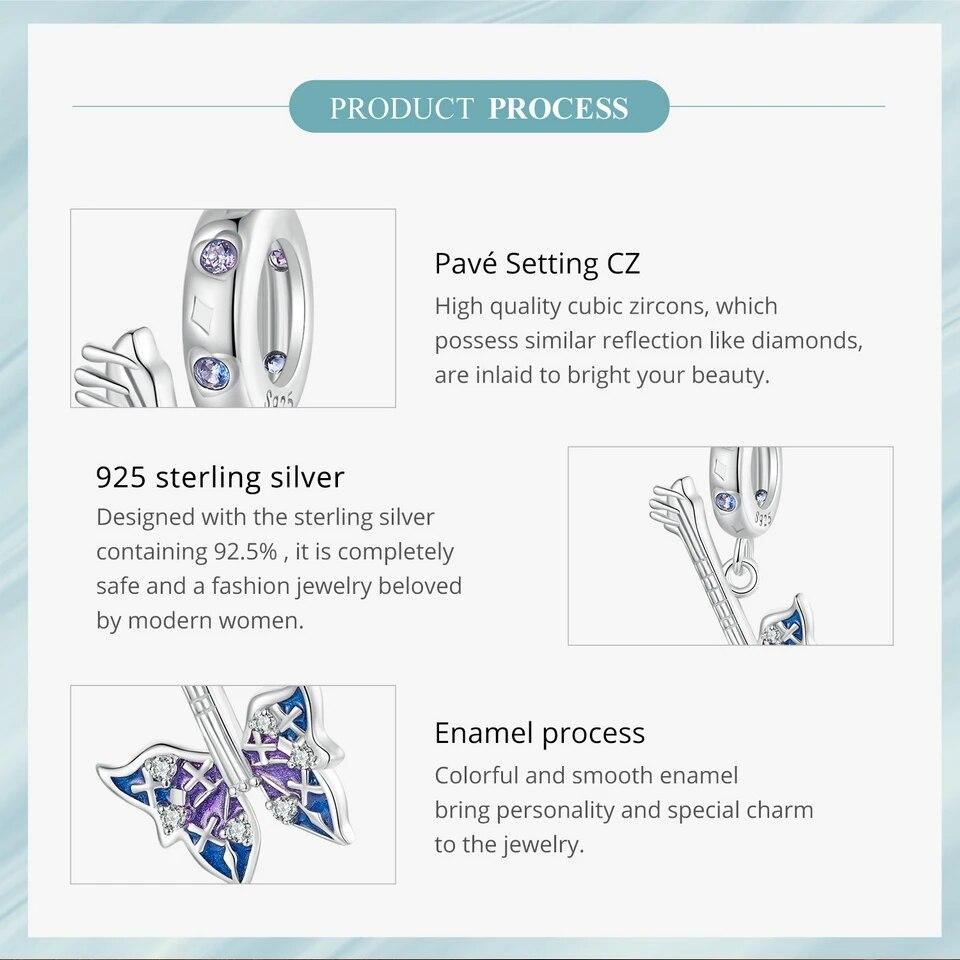 BAMOER Butterfly Bass Charm Pendant for Women Jewelry Making 925 Sterling Silver Music Charm for Original Bracelet Accessories