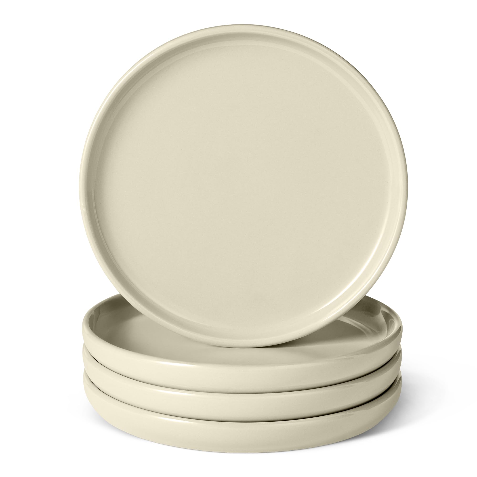 Amazon Basics Glazed Stoneware Salad Plate Set of Microwave Dishwasher Ivory 4, & Safe, 21.1cm, слоновая кость