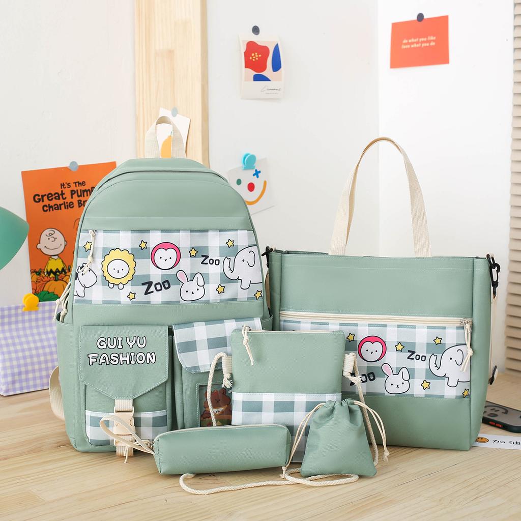5Pcs/Set Cute Canvas Women School Backpacks for Teenage Girls Book Bag Student High Quality Travel Laptop Backpack Female