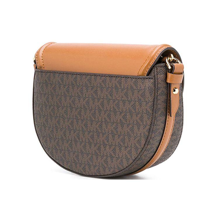 Michael Kors Mk Jet Set Charm Classic Monogram Color Block Leather Saddle Bag Crossbody Medium Women Bags Dark-Brown Acorn-Brown 32T0GT9C6B-252