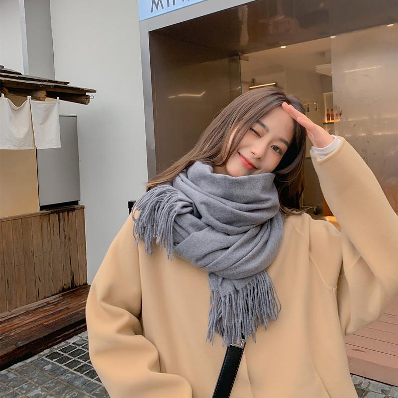 Scarf Women's Autumn and Winter New Wool Cashmere Scarf Versatile Men's Shawl Dual Purpose Solid Color Scarf