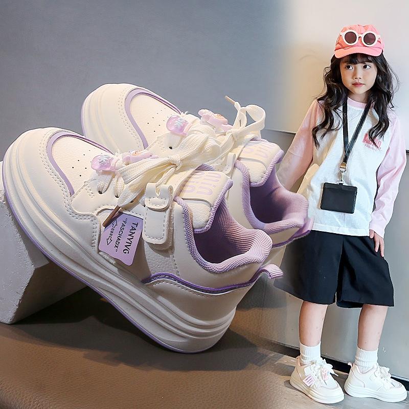 

Girls board shoes 2025 spring and summer new girls versatile soft-soled white shoes children s non-slip breathable leather casual shoes 26-31 6 pieces in one hand фиолетовый
