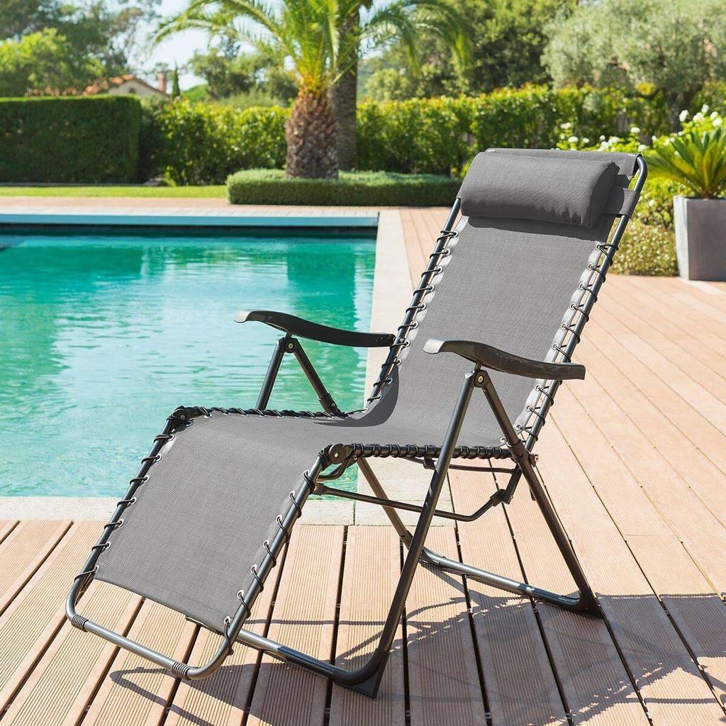 ADJUSTABLE DECK CHAIR Relax Anthracite/black Garden Foldable