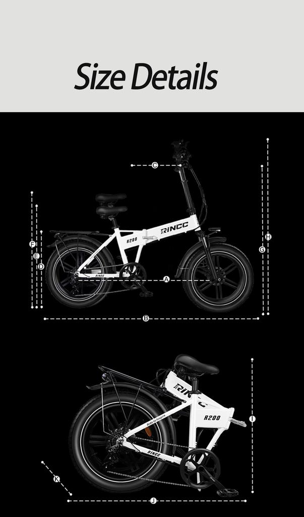 Skládací elektrokolo Rincc R200 20 x 4.0" Tlusté pláště 750W Motor 48V15Ah Baterie 60km Maximální dojezd SHIMANO 7 Rychlostí